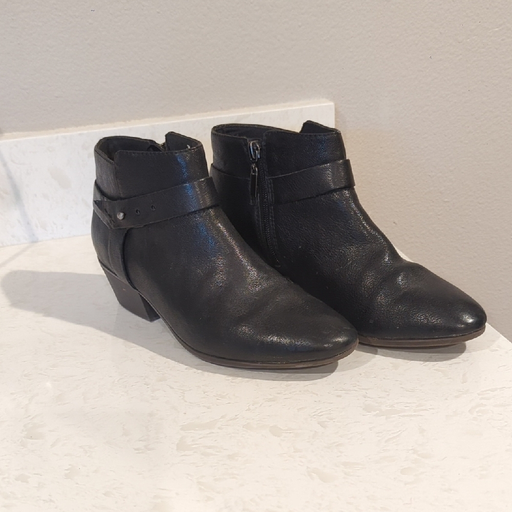 Clarks Black Ankle Boots with Decorative Buckle